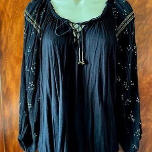 EUC Free People Black Embroidered Blouse